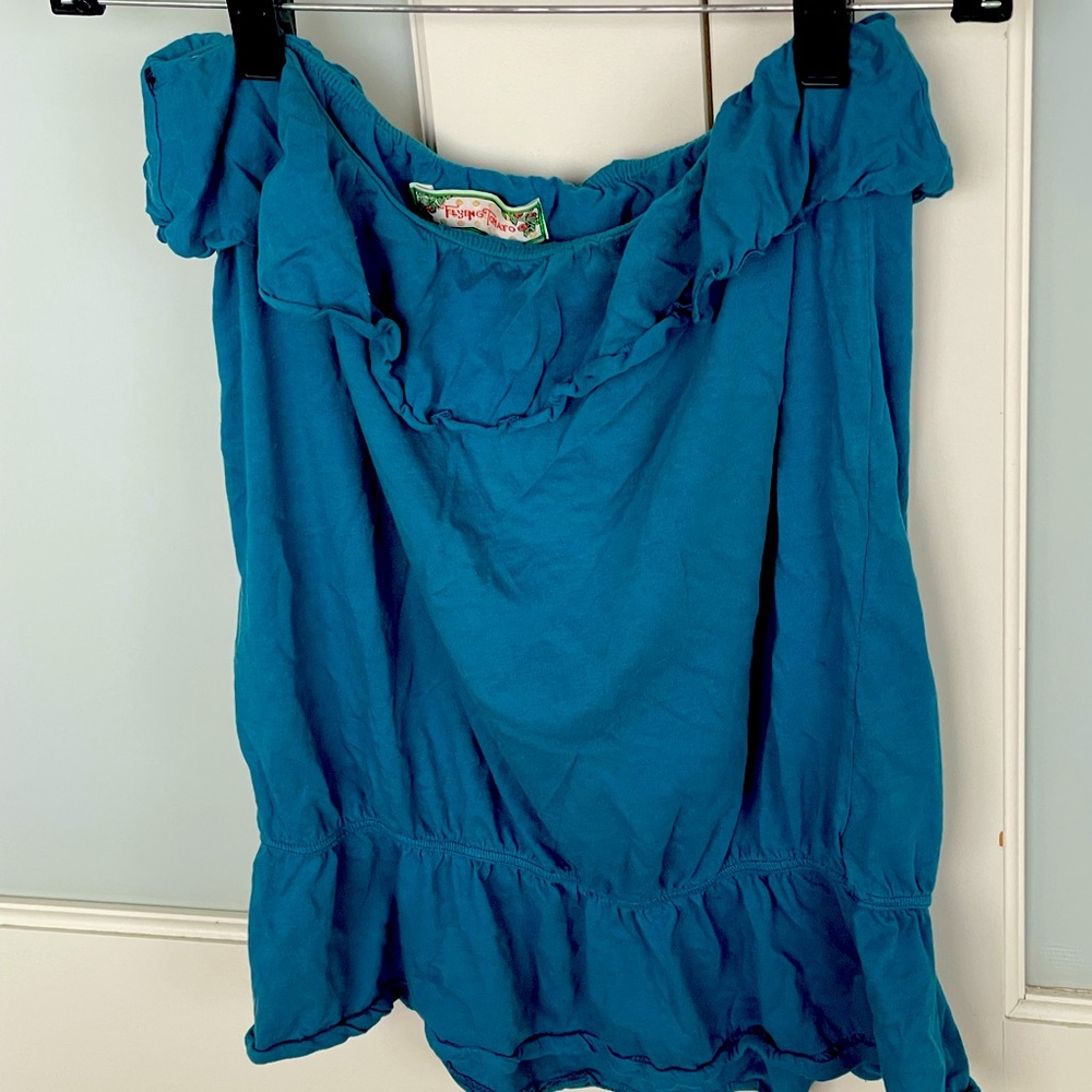 Blue strapless top